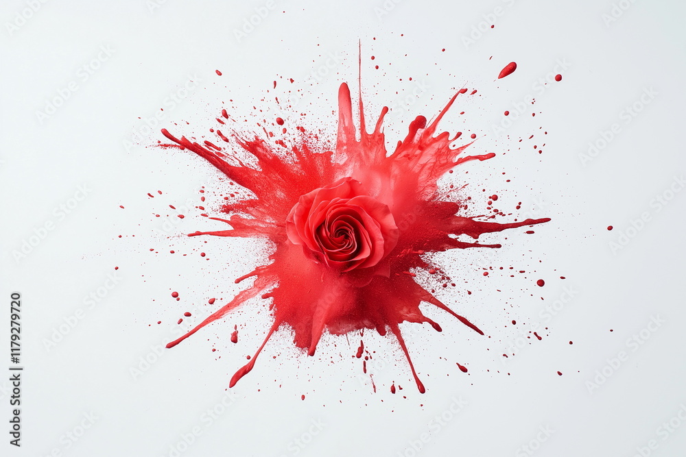 Explosive art creation red rose with paint splashes in studio environment artistic photography vibrant imagery Explosive art creation red rose with paint splashes in studio environment artistic photography vibrant imagery