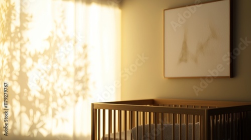 Serene Nursery: Golden Hour Sunlight Illuminates a Cozy Crib
