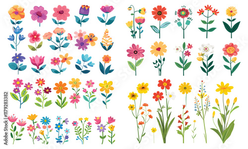 set of colorful flowers vector Flat style cartoon vector illustration isolated on a white background