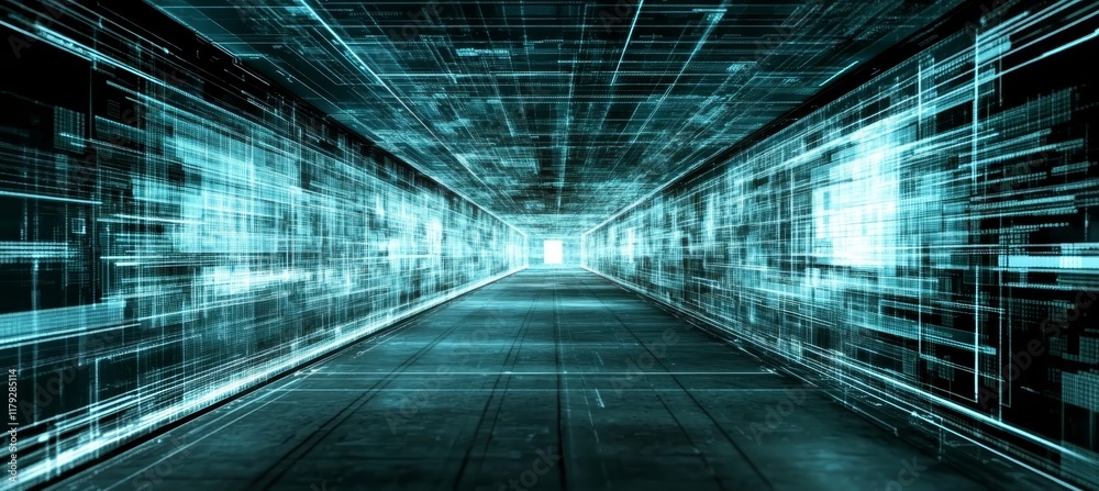 Obraz premium Futuristic Digital Tunnel A visual representation of speeding through online network.