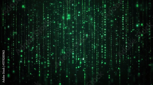 Glowing green digital rain in a matrix-inspired design