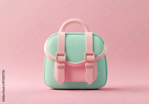 colorful backpack design, minimalist style, modern aesthetics, playful hues of mint green and coral pink, contemporary accessories for students and casual use, friendly appearance See Less photo