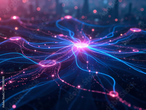 Smart city and abstract dot point connect with gradient line and aesthetic Intricate wave line design , big data connection technology concept