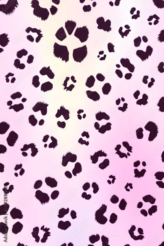 Fototapeta premium A playful pattern of black leopard spots on a soft pink gradient background.