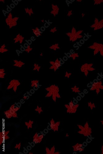 A black background with scattered red maple leaves creating a decorative pattern.