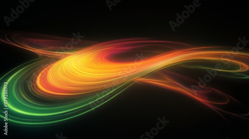 Comet-like neon lines and vortex streams against a dark background. 