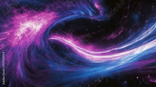 Comet-like neon lines and vortex streams against a dark background. 