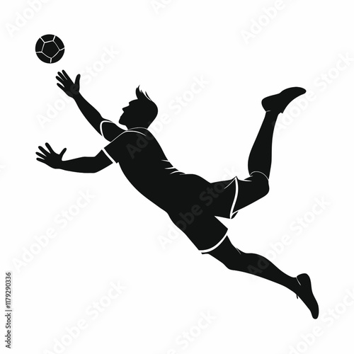 A silhouette soccer goalkeeper arms outstretched