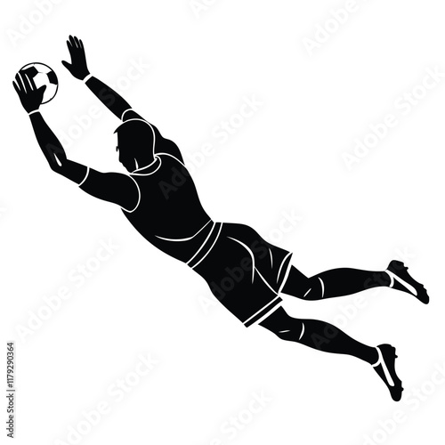 A silhouette soccer goalkeeper arms outstretched