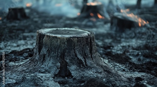 Scorched Tree Stumps in Ash...