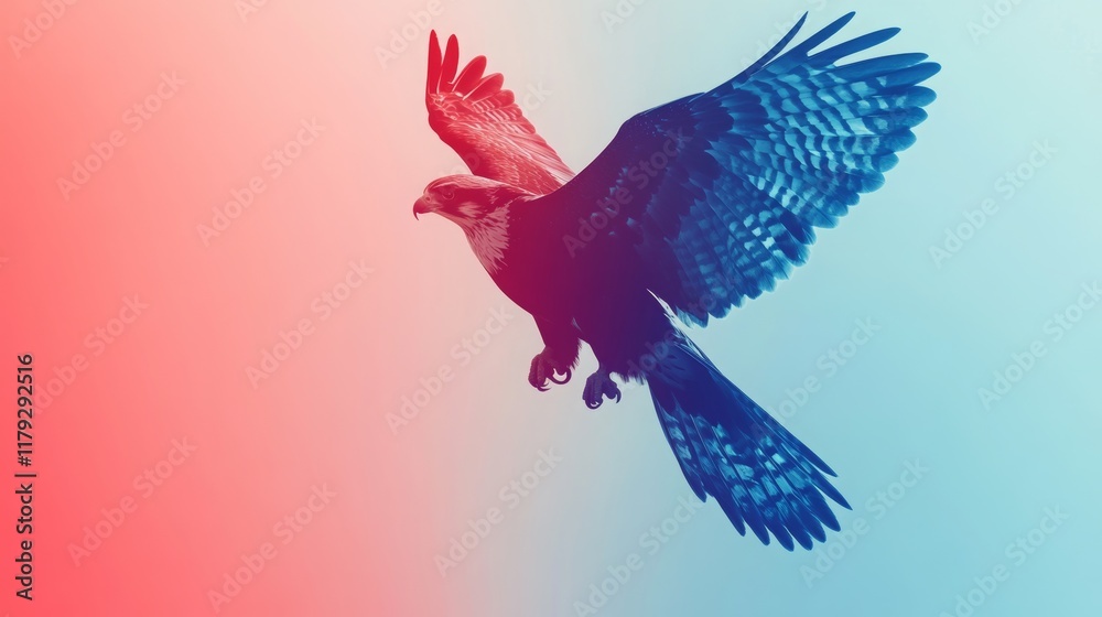 Obraz premium Gradient falcon art in red and blue for Wildlife Day.