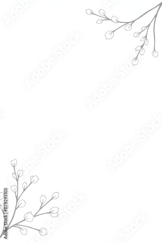 A minimalist design featuring delicate floral branches in the corners.
