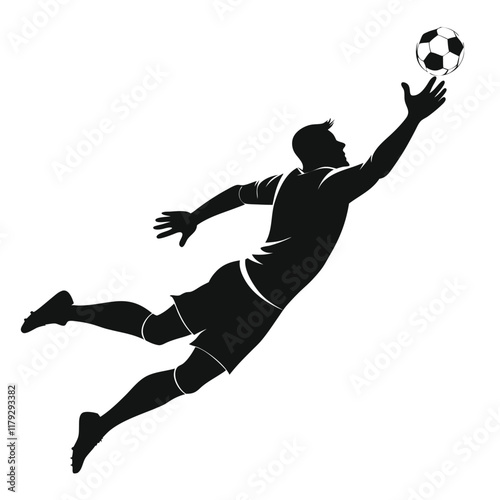 A silhouette soccer goalkeeper arms outstretched