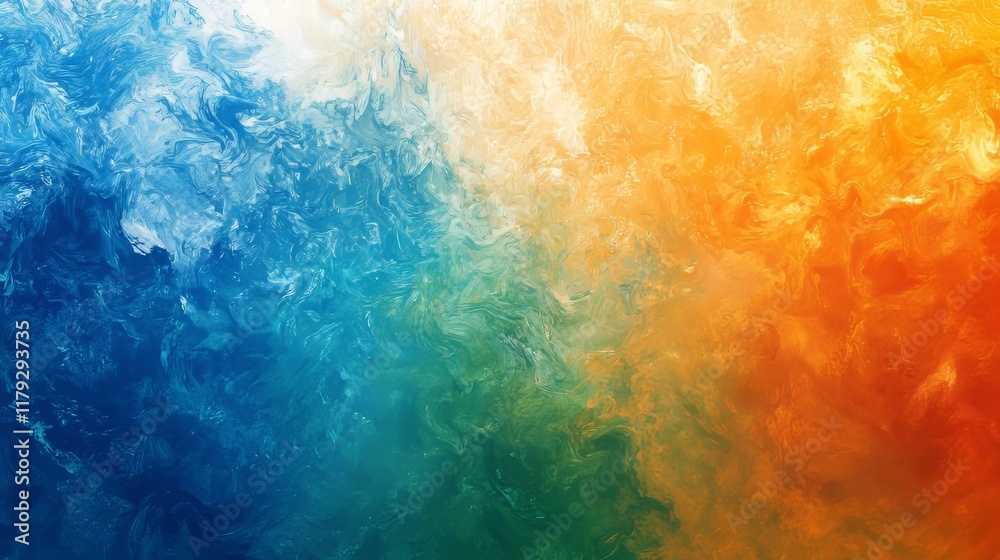 Fototapeta premium Hot-cold gradient with orange, blue, and green tones.