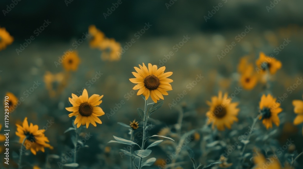 Serene Sunflower Field A Close-Up View of Vibrant Yellow Sunflowers.