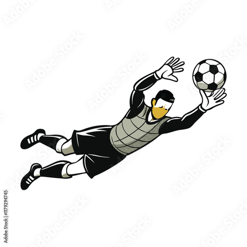 A silhouette soccer goalkeeper arms outstretched