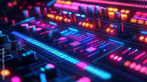 Wallpaper Mural Neon audio equalizers and radial sound waves. Torontodigital.ca