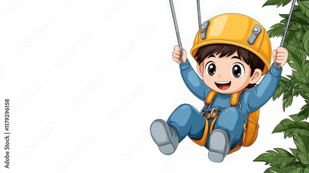 Fototapeta premium Happy Child Enjoying an Outdoor Adventure with Safety Gear in a Green Natural Environment