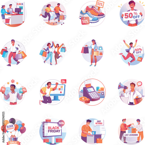Bundle of Flat Style Back Friday Sale Illustrations 

