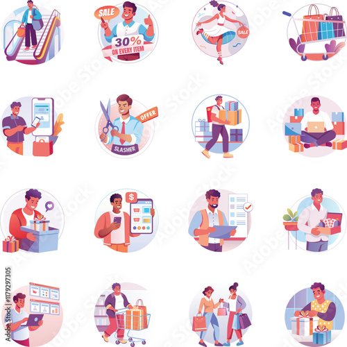Set of Flat Style Black Friday Shopping Illustrations 

