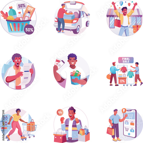 Pack of Flat Style Black Friday Offers Illustrations 

