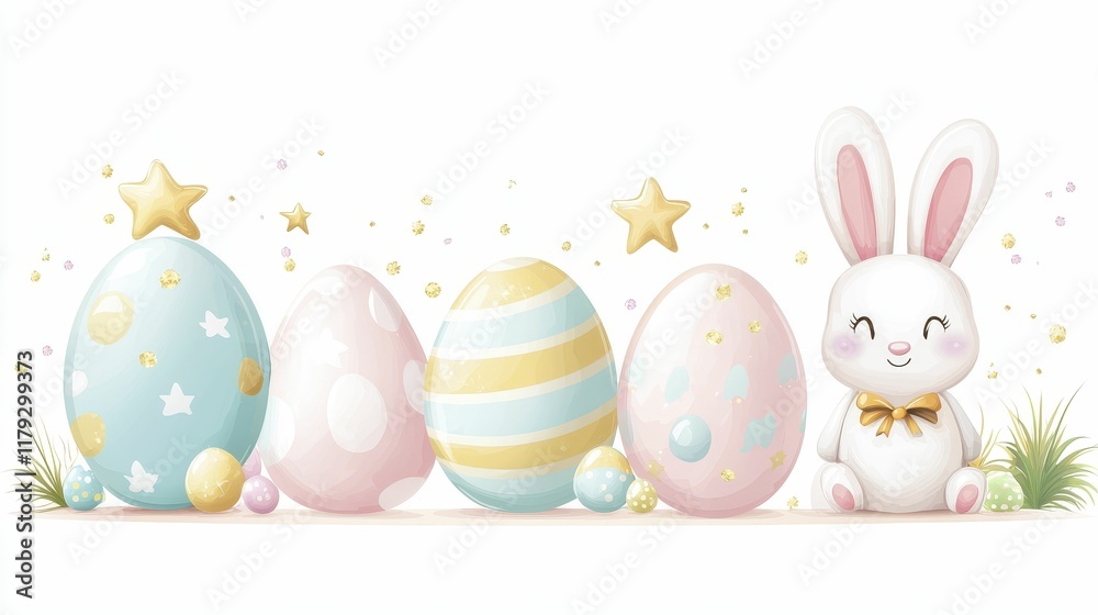 Easter's Day Easter Eggs Easter eggs and bunny in a whimsical pastel design Easter's Day Easter Eggs Easter eggs and bunny in a whimsical pastel design