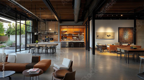 Modern urban design in open plan space with industrial elements
