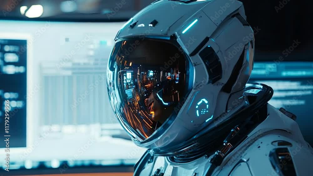 A series of visually striking images showcasing a futuristic astronaut ...
