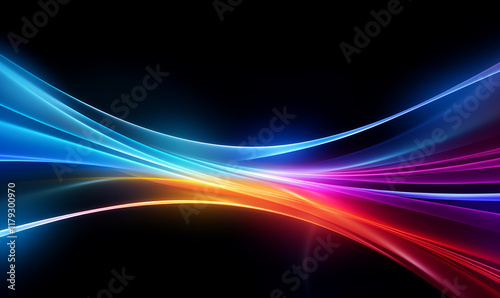 A color light effect that comes out from the top down, a line light, a glow effect, a light effect, Black background.