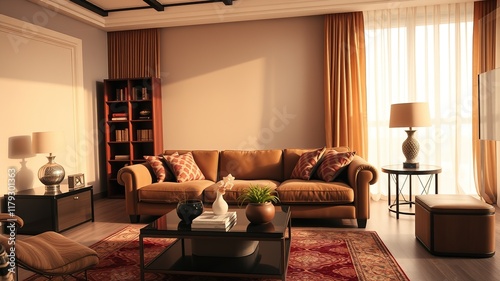 Cozy Living Room AI Photo - Bright, Colorful Interior Design