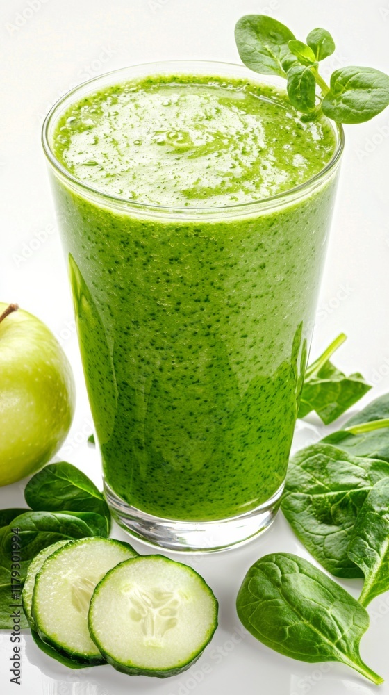 Refreshing green smoothie made with fresh spinach and green apples at a bright kitchen Refreshing green smoothie made with fresh spinach and green apples at a bright kitchen
