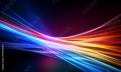 A color light effect that comes out from the top down, a line light, a glow effect, a light effect, Black background.