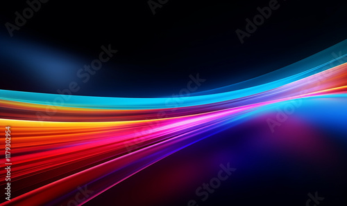 A color light effect that comes out from the top down, a line light, a glow effect, a light effect, Black background.
