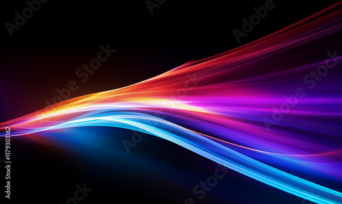 A color light effect that comes out from the top down, a line light, a glow effect, a light effect, Black background.