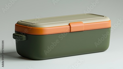 Modern, Olive Green Lunchbox, Studio Shot, Minimalist Design. photo