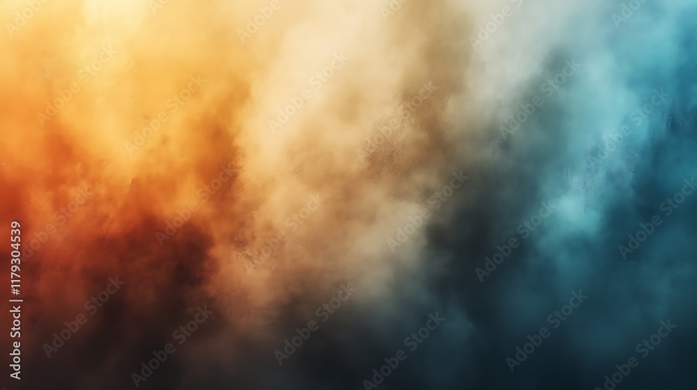 Abstract smoky cloudscape with orange and blue hues.