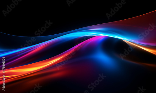 A color light effect that comes out from the top down, a line light, a glow effect, a light effect, Black background.