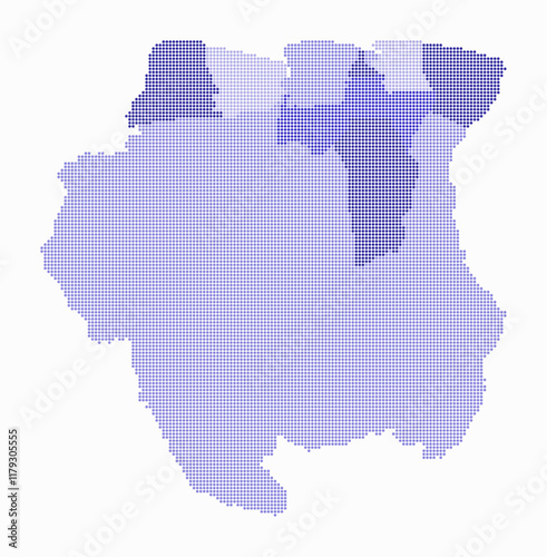 Suriname dotted map. Digital style map of the country on white background. Suriname shape with circle dots. Colored dots style. Small size circles. Simple vector illustration. photo