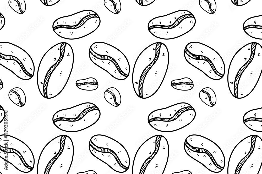 Fototapeta premium Cute and minimalist Coffee bean seamless pattern. Coffee doodle for packaging or wallpaper. 