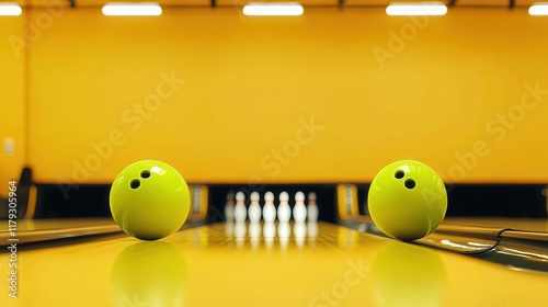 Two Bright Green Bowling Balls on a Sunny Alley
