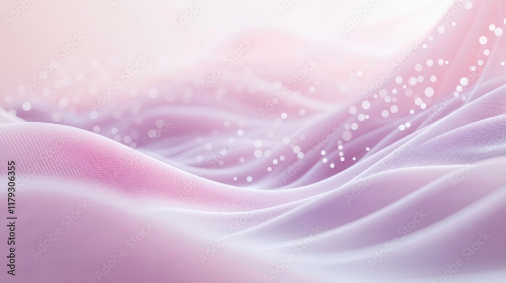 Soft pastel waves of fabric with shimmering highlights create an ethereal atmosphere in a gentle light. Generative AI