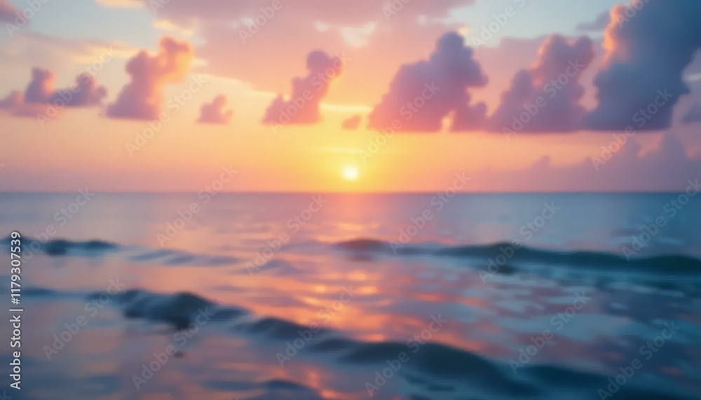 Obraz premium Blurred Sunset Over Ocean, Pink Sky, Dreamy Waves