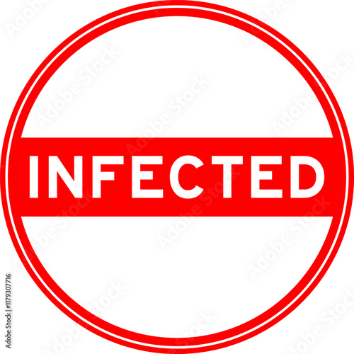 Red color round seal sticker in word infected on white background