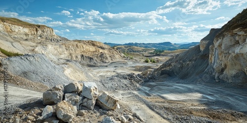 Fossil quarry showcasing the unique fossils found in a renowned fossil deposit. Explore the fascinating fossil quarry filled with diverse fossil specimens from this celebrated location. photo