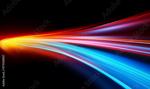 A color light effect that comes out from the top down, a line light, a glow effect, a light effect, Black background.