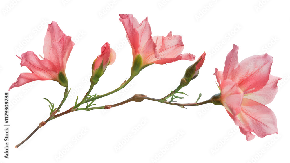 Vibrant Pink Flowers on Isolated Twig for Nature Illustrations Vibrant Pink Flowers on Isolated Twig for Nature Illustrations