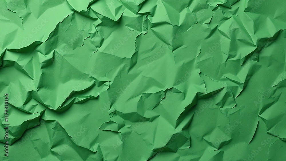 Fototapeta premium Dark Green Crumpled Paper Texture Background - Abstract Art