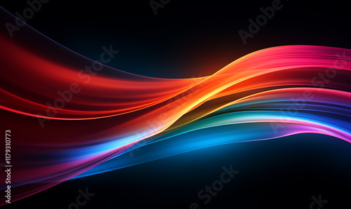 A color light effect that comes out from the top down, a line light, a glow effect, a light effect, Black background.