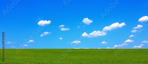 Blue sky with clouds stretches overhead, a canvas of soft white shapes drifting gently by. Generative AI