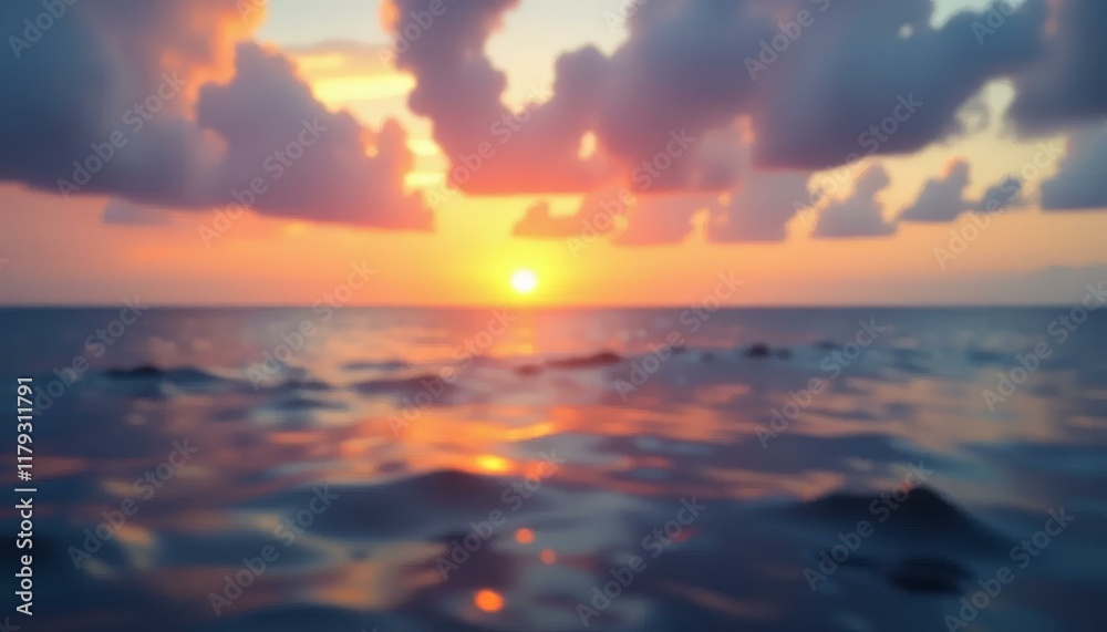 Golden Sunset Over Ocean With Clouds, Blur Effect Golden Sunset Over Ocean With Clouds, Blur Effect